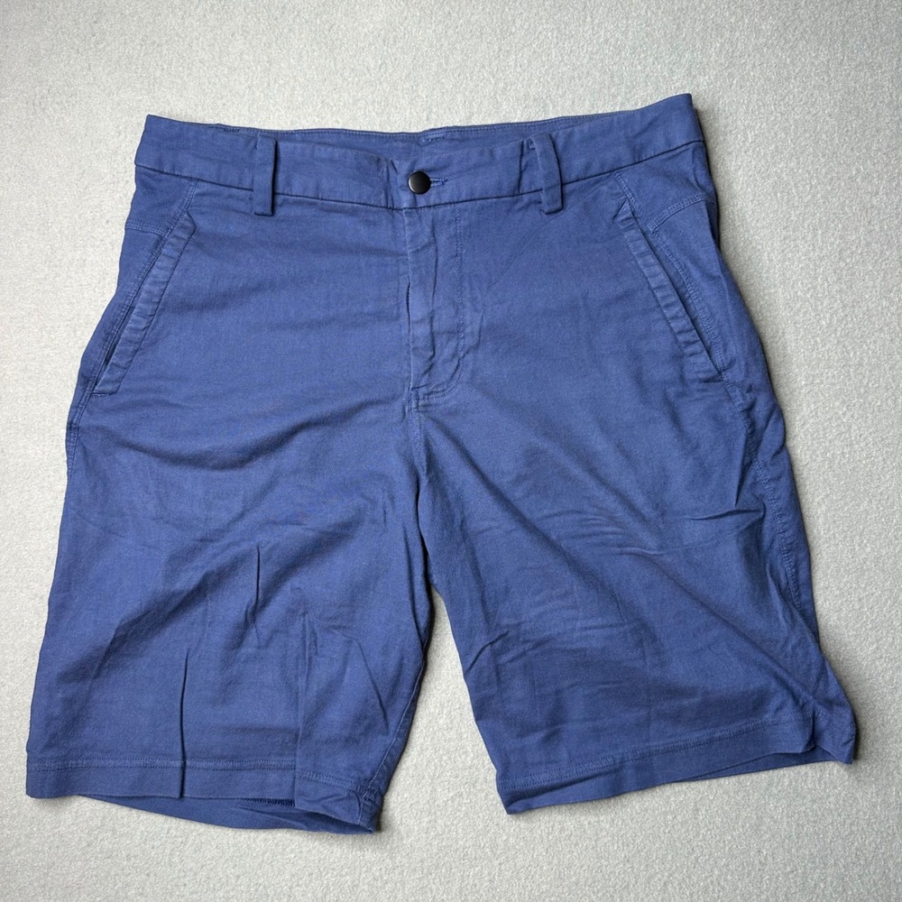 Lululemon Commission Shorts Mens 34 Blue Cotton Blend Stretch Chino 9 Inseam